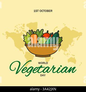 Thema des Weltvegetarentags, 1. Oktober. Vektorabbildung. Geeignet für Poster, Banner, Kampagne und Grußkarte. Stock Vektor