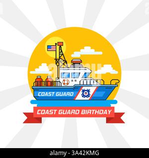 Alles Gute zum Geburtstag United States Coast Guard Thema flache Design-Stil, Vektor-Illustration. Geeignet für Poster, Banner, Hintergrund und Grußkarte. Stock Vektor