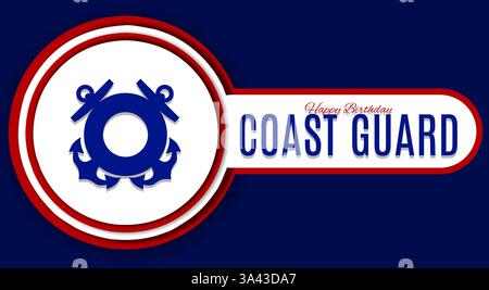 Alles Gute zum Geburtstag United States Coast Guard Thema Vektor Illustration. Geeignet für Poster, Banner, Hintergrund und Grußkarte. Stock Vektor