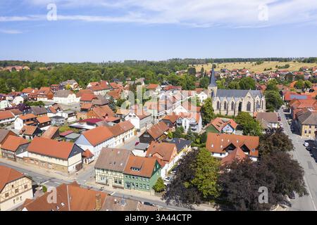 Stadtblick mit St. Jakobi Kirche von oben, Elbingerorde, Harz, Sachsen-Anhalt, Deutschland, Europa Stockfoto