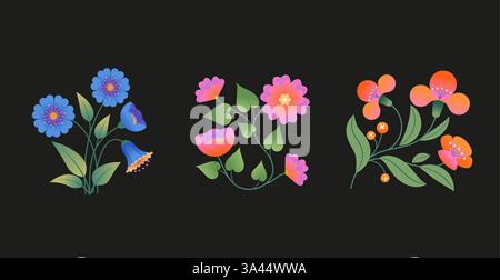 Abstrakte Wildblumen auf schwarzem Hintergrund Stock Vektor