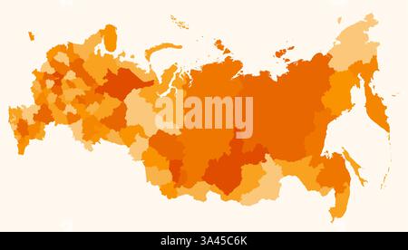 Karte von Russland mit Regionen. Nur eine einfache Ländergrenzkarte mit regionaler Aufteilung. Orangefarbene Farbpalette. Stock Vektor