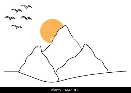 Berg durchgehende einzeilige Kunstzeichnung mit Umrissvektor-Illustration Stock Vektor