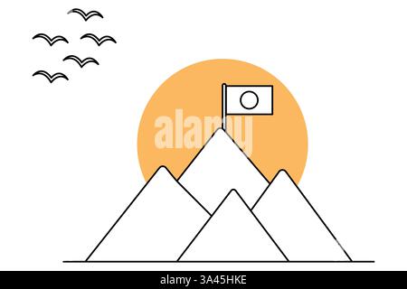 Berg durchgehende einzeilige Kunstzeichnung mit Umrissvektor-Illustration Stock Vektor