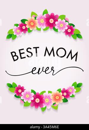 Beste Mutter aller Zeiten Inschriften mit Blumenzweig. Happy Mother's Day, wunderschöne Kalligraphie und Strauß Gänseblümchen. Vektorabbildung Stock Vektor