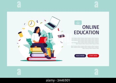 Online-Bildungskonzept. Vorlage für Landing-Page. Vektorgrafik. Flach Stock Vektor