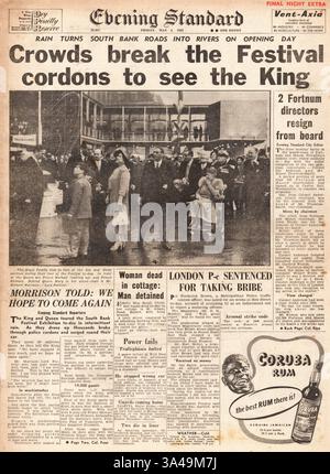 1951 Titelseite Evening Standard (London) berichtet über das Festival of Britain Stockfoto