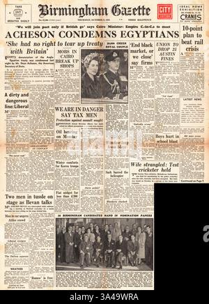 1951 Birmingham Gazette, die die britische Kontrolle über den Suez Canal meldet Stockfoto