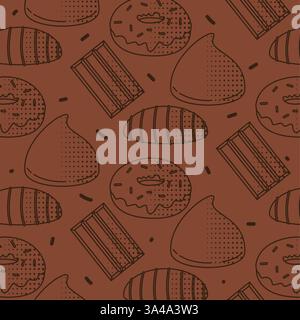 Choco Donuts und Schokoriegel wiederholen Hintergrund. Vektor Stock Vektor