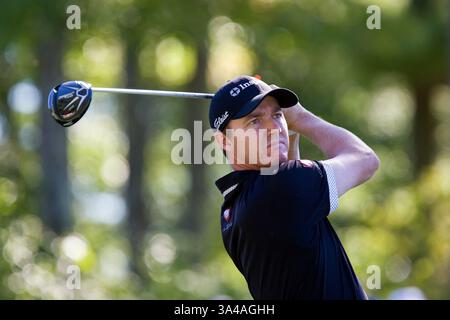 29. August 2014 - Norton, Massachusetts, USA - 29. August 2014: Jimmy Walker beim 12. Abschlag während der ersten Runde der Deutschen Bank Championship bei TPC Boston. Anthony Nesmith/CSM(Bild: © Anthony Nesmith/Cal Sport Media/ZUMAPRESS.com) Stockfoto