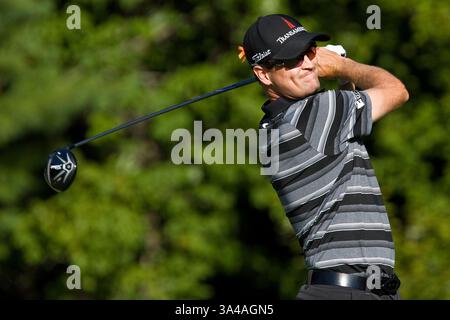 29. August 2014 - Norton, Massachusetts, USA - 29. August 2014: Zach Johnson beim 14. Abschlag während der ersten Runde der Deutschen Bank Championship am TPC Boston. Anthony Nesmith/CSM(Bild: © Anthony Nesmith/Cal Sport Media/ZUMAPRESS.com) Stockfoto