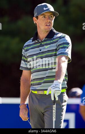 29. August 2014 - Norton, Massachusetts, USA - 29. August 2014: Rory McIlroy beim 11. Abschlag während der ersten Runde der Deutschen Bank Championship im TPC Boston. Anthony Nesmith/CSM(Bild: © Anthony Nesmith/Cal Sport Media/ZUMAPRESS.com) Stockfoto