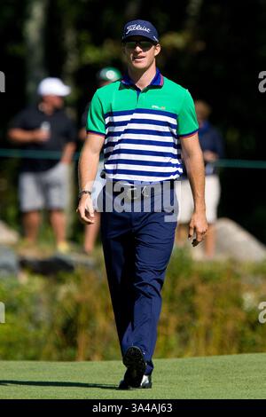 30. August 2014 - Norton, Massachusetts, USA - 30. August 2014: Morgan Hoffman auf dem 18. Loch während der zweiten Runde der Deutschen Bank Championship am TPC Boston. Anthony Nesmith/CSM(Bild: © Anthony Nesmith/Cal Sport Media/ZUMAPRESS.com) Stockfoto
