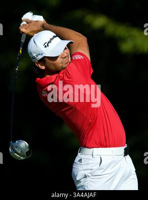 30. August 2014 - Norton, Massachusetts, USA - 30. August 2014: Jason Day beim 14. Abschlag während der zweiten Runde der Deutschen Bank Championship im TPC Boston. Anthony Nesmith/CSM(Bild: © Anthony Nesmith/Cal Sport Media/ZUMAPRESS.com) Stockfoto