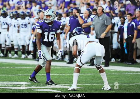 30. August 2014 - Manhattan, Kansas, USA - 30. August 2014: Der Kansas State Wildcats Wide Receiver Tyler Lockett (16) steht im Bill Snyder Family Stadium in Manhattan, Kansas, in der ersten Halbzeit im Spiel zwischen Stephen F. Austin und Kansas State. Kendall Shaw/CSM(Bild: © Kendall Shaw/Cal Sport Media/ZUMAPRESS.com) Stockfoto