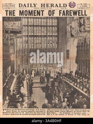 1952 Daily Herald berichtet über die Beerdigung von König Georg VI. In der St. George's Chapel in Windsor Stockfoto