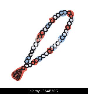 Traditioneller türkischer Tespih mit Perlen und Quaste in Rot, Schwarz und Blau. Perfekt für kulturelle Kunst, religiöses Design und islamische Dekorationsprojekte Stock Vektor
