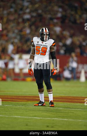 27. September 2014 die Oregon State Beavers Defensive Ende Lavonte Barnett #59 während des NCAA Football Spiels zwischen den Oregon State Beavers und den USC Trojans im Coliseum in Los Angeles, Kalifornien. Charles Baus/CSM(Credit Image: © Charles Baus/Cal Sport Media/ZUMAPRESS.com) Stockfoto