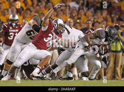 27. September 2014 – Columbia, SC, USA – South Carolina Defensive End Mason Harris (34) stoppt Missouri in der ersten Halbzeit im Williams-Brice Stadium in Columbia, S.C., Samstag, 27. September 2014. (Abbildung: © Gerry Melendez/MCT/ZUMA Wire) Stockfoto