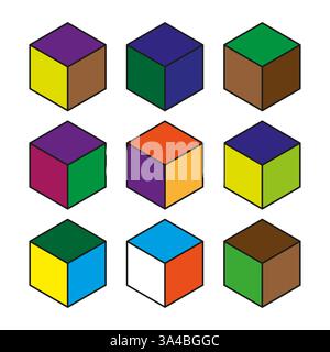 Bunte Würfel. Geometrisch dreidimensional. Helles Blockmuster. Vektorabbildung. Stock Vektor