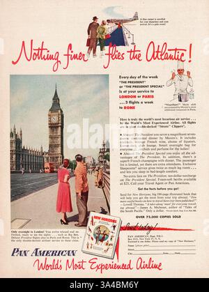 1952 US-Magazin Pan American World Airways Werbung Stockfoto