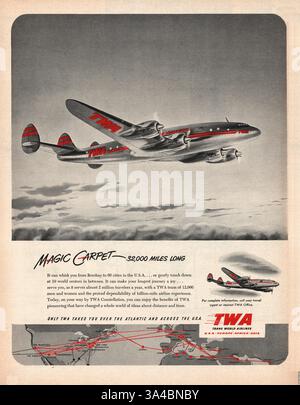 1951 US-Magazin Trans World Airlines Werbung Stockfoto