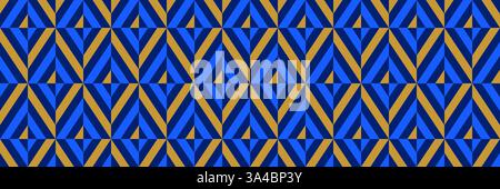 Nahtloses, maskulines Chevron-Muster. Blauer und goldener geometrischer Rautenhintergrund für Designtextil, Stoffmuster, Schal, Druckvorlage. Marineblaue, sich wiederholende Diamanttapete. Vektorhintergrund Stock Vektor
