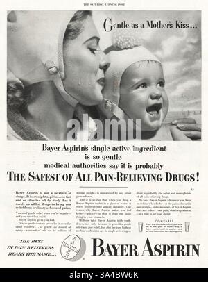 1953 US-Magazin Bayer Aspirin-Werbung Stockfoto