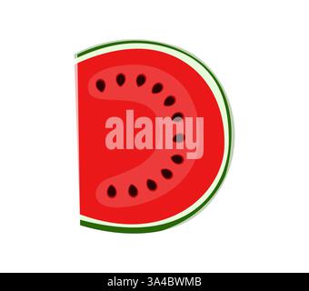 Zeichentrickfarm Schriftart von Wassermelonenfrucht für Landwirtschaft Schriftart, Vektor-Kinderart. Farmschriftart oder Ernte englischer Buchstabe D in Form von Wassermelo Stock Vektor