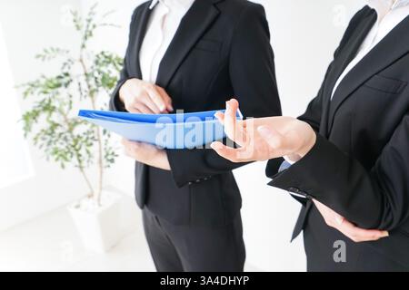 Geschäftsfrau, die ein Briefing gibt Stockfoto
