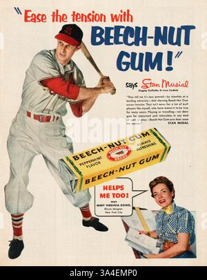 1953 US-Magazin Buche-Nuss-Kaugummi-Werbung Stockfoto