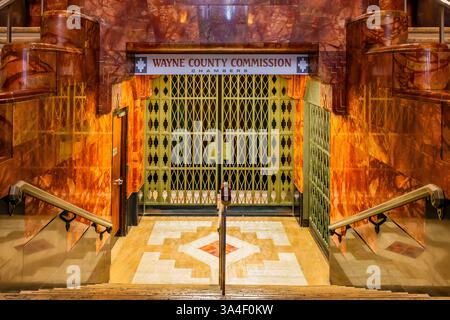 Roter numidischer Marmor aus Afrika im Guardian Building, Detroit, Michigan, USA Stockfoto