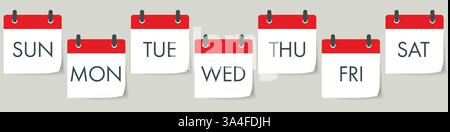 Symbolsatz für 7 Tage des Wochenkalenders. Realistische 3D-Vektordarstellung isoliert auf weiß. Stock Vektor