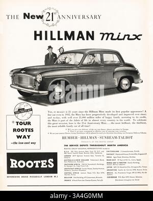 1953 US-Magazin Hillman Minx Car Advert Stockfoto