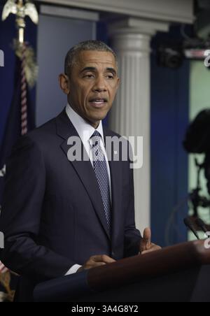 16. Juli 2014: Washington, District of Columbia, U.. S - US-Präsident Barack Obama äußert sich im Weißen Haus in Washington, DC, 16. Juli 2014 zu den Wahlen in Afghanistan, zum israelisch-palästinensischen Konflikt und zu Wirtschaftssanktionen gegen russische Interessen. (Bild: © Prensa Internacional/ZUMA Wire) Stockfoto