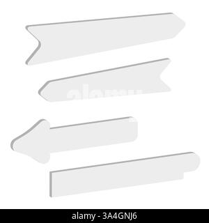 Ein Satz gerader Pfeile in verschiedenen Formen für Straßenschilder. Realistische 3D-Illustration isoliert auf weiß. Stockfoto