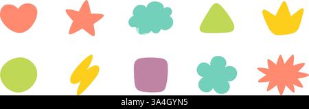 Niedliche Kugelaufkleber mit Doodle-Journal. Planerrahmen für Farbtagebuch. Handgezeichnetes organisches Blobs-Set. Designvorlage für Doodle-Aufkleber. Mädchenhafter Notizblock. Vektor Stock Vektor