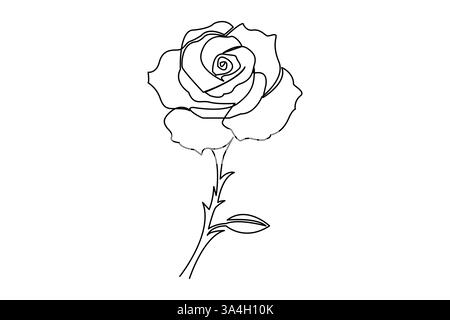 Rose ein-Linie-Zeichenkonzept mit wunderschönem Blumenmotiv für einen Liebesgrüß Stock Vektor