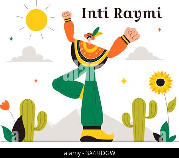 Inti Raymi Vector Illustration, Übersetzung: Feier der Sonne für eine traditionelle religiöse Zeremonie am 24. Juni in einem flachen Stil Cartoon Hintergrund Stock Vektor