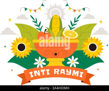 Inti Raymi Vector Illustration, Übersetzung: Feier der Sonne für eine traditionelle religiöse Zeremonie am 24. Juni in einem flachen Stil Cartoon Hintergrund Stock Vektor