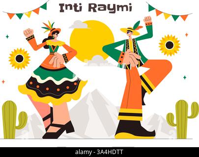 Inti Raymi Vector Illustration, Übersetzung: Feier der Sonne für eine traditionelle religiöse Zeremonie am 24. Juni in einem flachen Stil Cartoon Hintergrund Stock Vektor