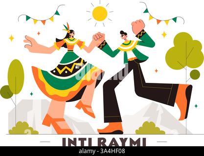Inti Raymi Vector Illustration, Übersetzung: Feier der Sonne für eine traditionelle religiöse Zeremonie am 24. Juni in einem flachen Stil Cartoon Hintergrund Stock Vektor
