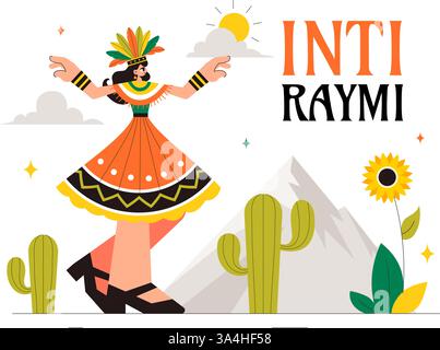 Inti Raymi Vector Illustration, Übersetzung: Feier der Sonne für eine traditionelle religiöse Zeremonie am 24. Juni in einem flachen Stil Cartoon Hintergrund Stock Vektor
