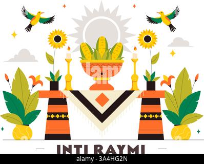 Inti Raymi Vector Illustration, Übersetzung: Feier der Sonne für eine traditionelle religiöse Zeremonie am 24. Juni in einem flachen Stil Cartoon Hintergrund Stock Vektor