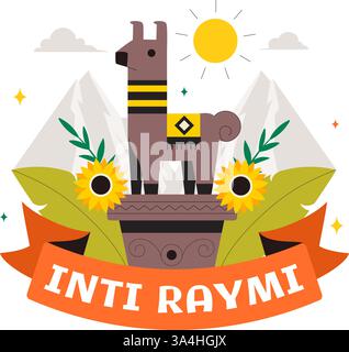 Inti Raymi Vector Illustration, Übersetzung: Feier der Sonne für eine traditionelle religiöse Zeremonie am 24. Juni in einem flachen Stil Cartoon Hintergrund Stock Vektor