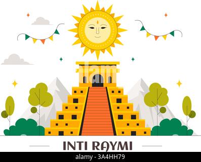 Inti Raymi Vector Illustration, Übersetzung: Feier der Sonne für eine traditionelle religiöse Zeremonie am 24. Juni in einem flachen Stil Cartoon Hintergrund Stock Vektor