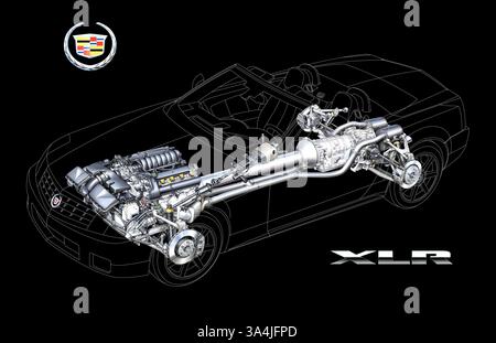 August 2004; Los Angeles, CA, USA; der Cadillac XLR-Antriebsstrang. Stockfoto