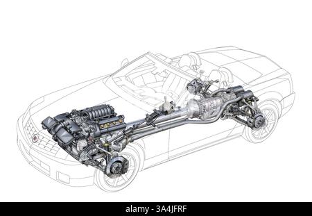 August 2004; Los Angeles, CA, USA; der Cadillac XLR-Antriebsstrang. Stockfoto