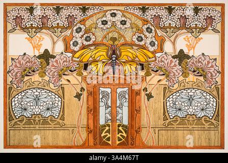 Moderne Wanddekoratlon mit Kunstverglasungen, moderne Wanddekoration mit Jugendstil-Buntglasdesign von Richard Kühnel von Decorative Vorbilder Stockfoto