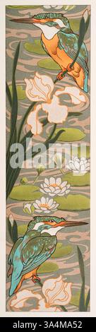 Ill1957a Eisvogel, Eisvogel, vertikale dekorative Platte entworfen von Wiener Kunstprofessor Georg Sturm aus Dekorative Vorbilder XIII, 1902 Stockfoto